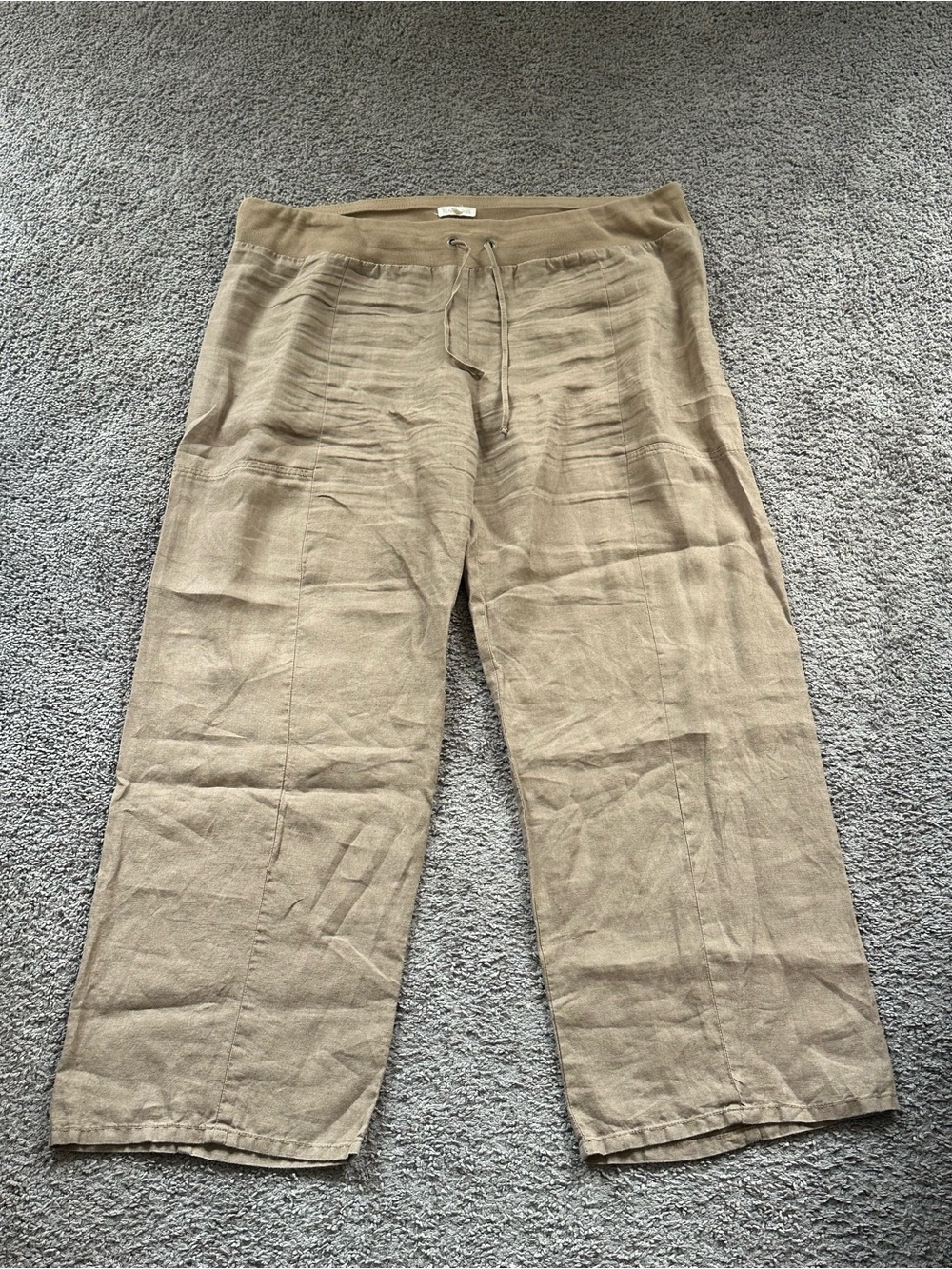 Eileen Fisher Casual Drawstring Linen-Blend Pants in Tan